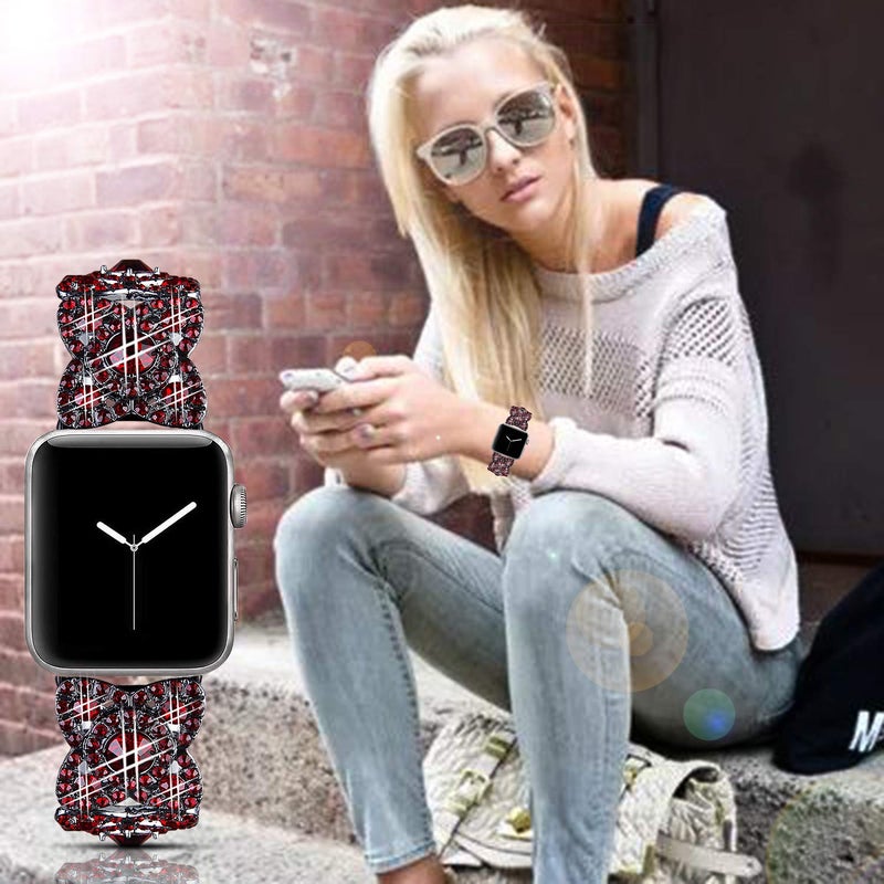 VIQIV Bling Bands for Compatible with Apple Watch 42mm 44mm 45mm 46mm 49mm Ultra Iwatch Series 11 10 9 8 7 6 5 4 3 SE SE2, Diamond Rhinestone Stainless Steel Metal Bracelet Wristband Strap for Women Red - Image 2
